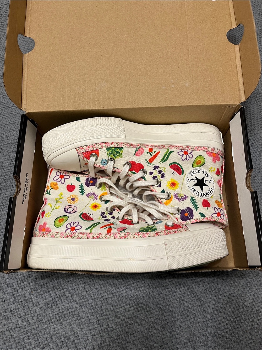 Converse High Top Sneakers - White Canvas with Multicolor Floral & Fruit Print